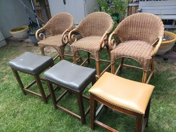 3 Wicker Chairs and 3 Bar Stools
