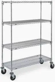 4 Shelf tier Complete chrome rolling shelving rack unit Metro w caster