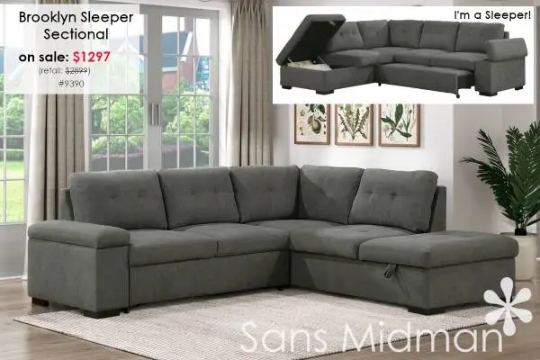 NEW IN BOX! Brooklyn Dark Gray Sleeper Sectional With Storage!