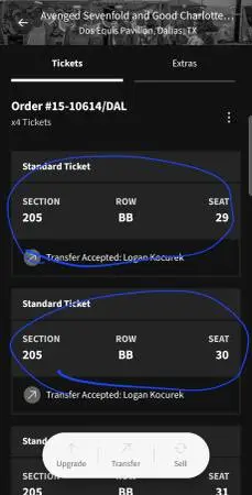 Avenged Sevenfold Section 205, BB, Seats 29 & 30