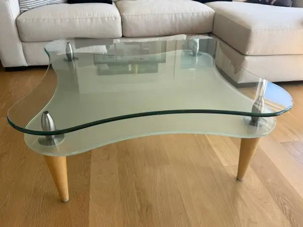 Glass and wood coffee table