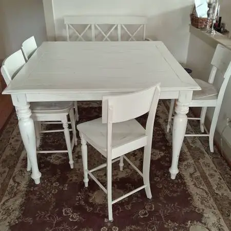 Farmhouse table, chairs and bench