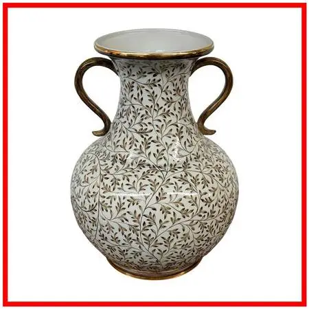 Maitland-smith Hand-painted Double-handled Porcelain Urn Vase, Vintage