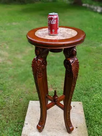 Vintage Gueridon Table Marble Top Carved Elizabethan Courtly Figure