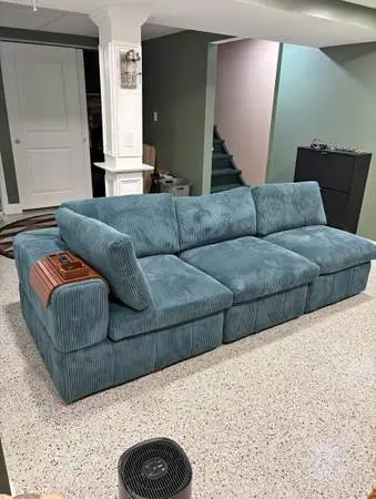Blue Corduroy Modular 3-Piece Sofa $550
