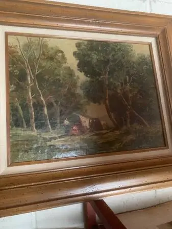 Encampment In Woods Original Oil Painting Framed