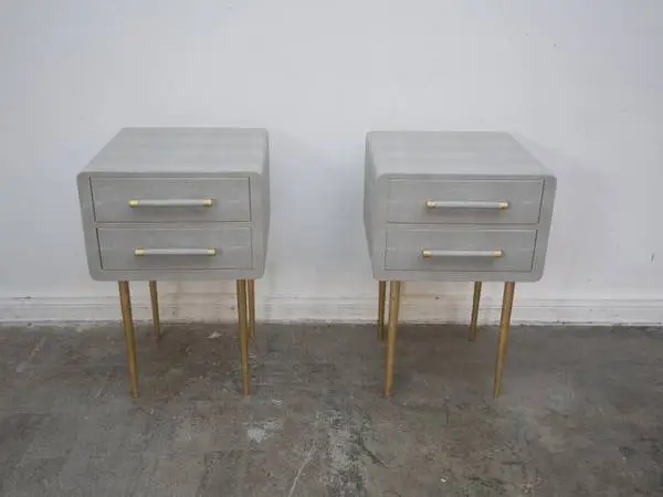 Set of 2 Made Goods Gadner Grey Faux Shagreen & Gold Leaf Nightstands