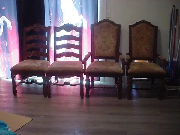 4 chairs 2 captains 2 mates upholstered seats and backs