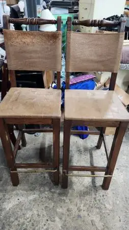 2 Tall Barstools with Leather Seat and Back