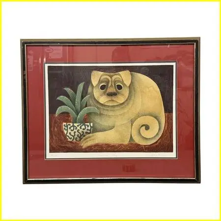 Carol Jablonsky Chinese Dog Lithograph, Signed