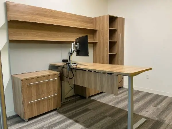 Full Office Set by Haworth in Modern Walnut Laminate Finish
