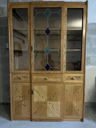Vintage oak china hutch cabinet Mid-Century Modern Danish Brutalist