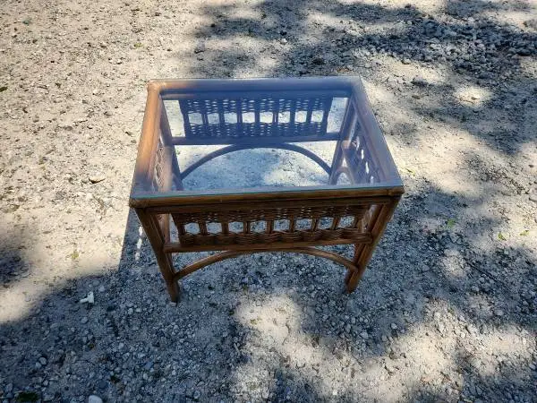 Ratten End Table Glass Top