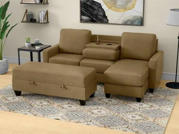 New sofa with reversible chaise & fold down console - 2 color options