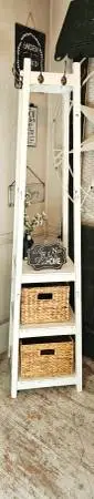 Distressed White Wooden Entryway Hall Tree