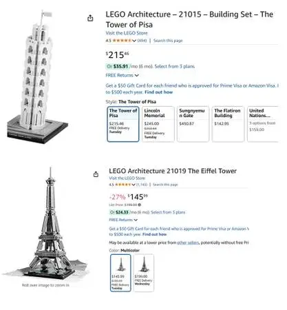 LEGO Architecture Series-Leaning Tower of Pisa & Eiffel Tower