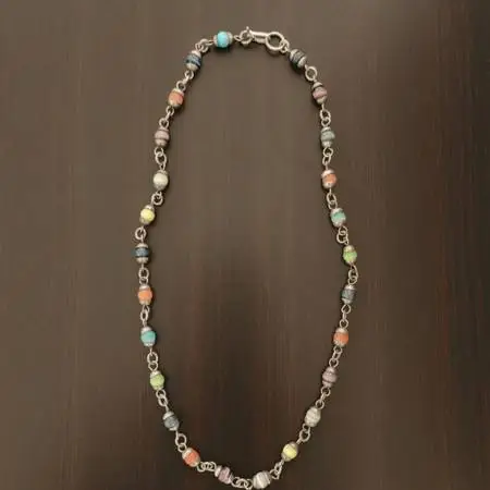 Vintage Mexican (Taxco?) Sterling Silver Lantern Gem Bead Necklace 19