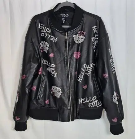 Hello Kitty X Forever 21 Colab Bomber Jacket, Rhinstone Hello Kitty Design. EUC