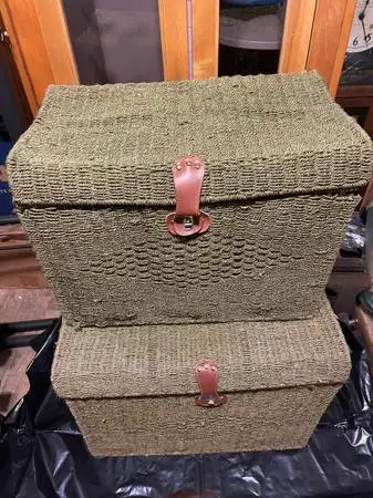 Pair of Knit Covered Storage Clothing Chests Trunks