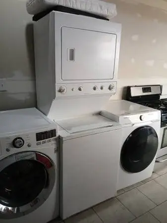 Frigidaire white stackable washer and gas dryer