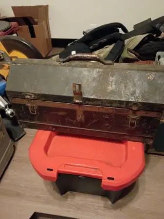 Vintage tool box with tray and drawer
