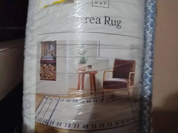 5x7 Area Rug White & Blue Broken Stripes