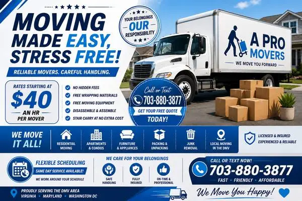 A Pro Moving Services From $40/HR DMV Local Movers No Hidden Fees