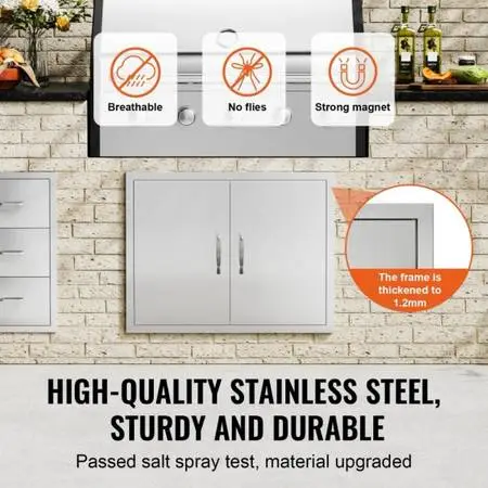 BBQ Access Door, 31W x 24H Inch Double Outdoor Kitchen Door, Stainless Steel Flu