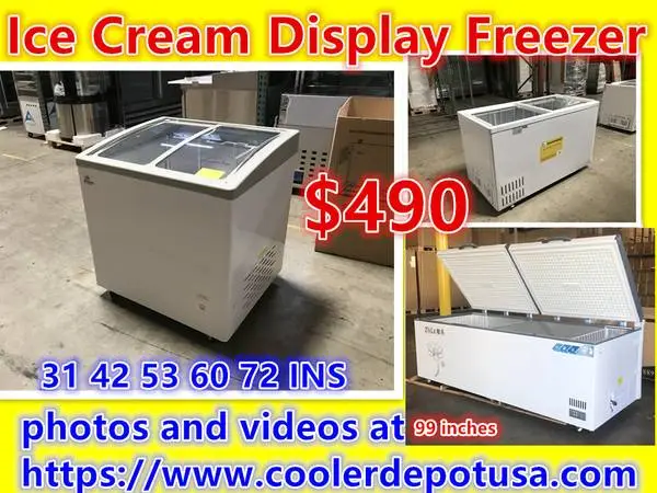 Chest Commercial Ice Cream Glass Dipping Cabinet Display Freezer with
