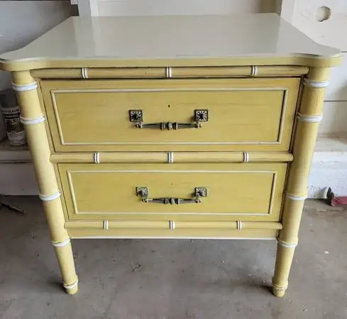 Rare Vintage Henry Link Bali Hai yellow nightstand faux bamboo style