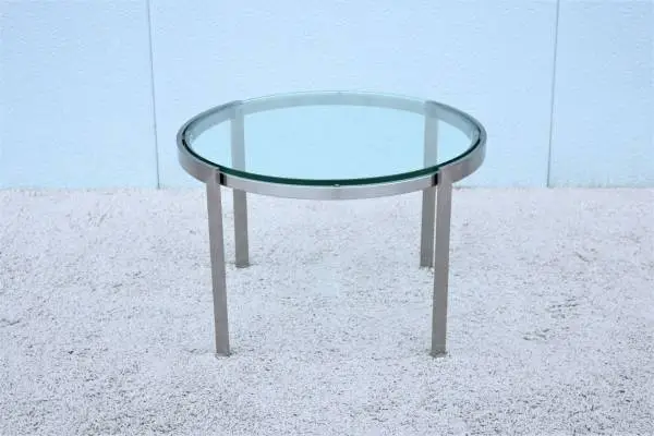 Mid-Century Modern Geiger Metal Series Round Clear Glass Coffee Table