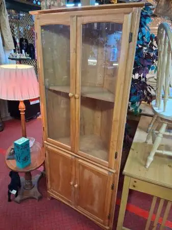 Corner Cabinet Display & Storage Natural Wood 33W-16D-72H