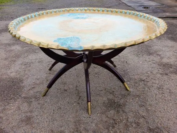 Mid Century Modern Moroccan Folding Spider Leg Brass Coffee Table
