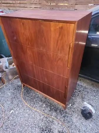 Mid-Century Modern Vintage Walnut 4-Drawer Tallboy Dresser MCM 60s