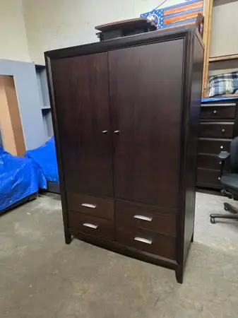 Large Modern Dark Espresso Armoire with 4 Drawers