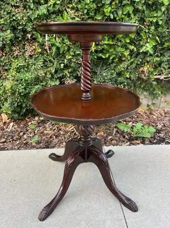 Vintage 2-Tier Mahogany Pie Crust Dumbwaiter Table
