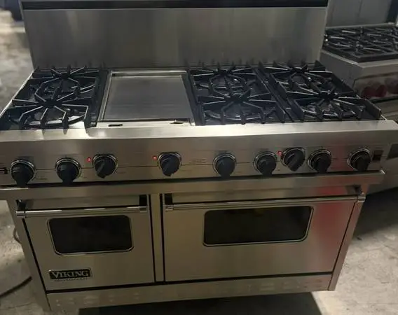 Viking Stainless Steel Gas Range 48” & GE Monogram Fridge 48” Wide