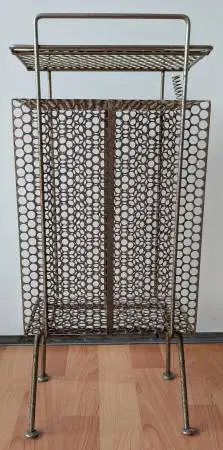Mid-century atomic-style perforated metal telephone stand