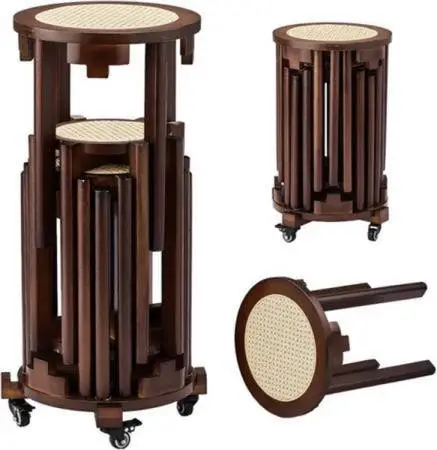 NEW Stackable Wood Dining Stools Set of 6, Durable Seats, Portable, Storage