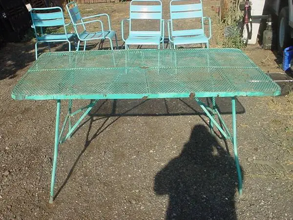 blue folding patio table