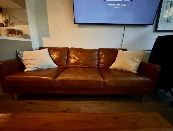 West Elm Genuine Leather Sofa — Cognac Tan — Like New