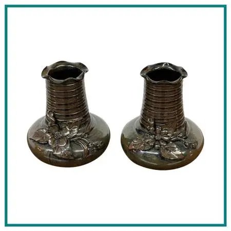 Maitland-smith Glazed Ceramic Floral Vases, Pair