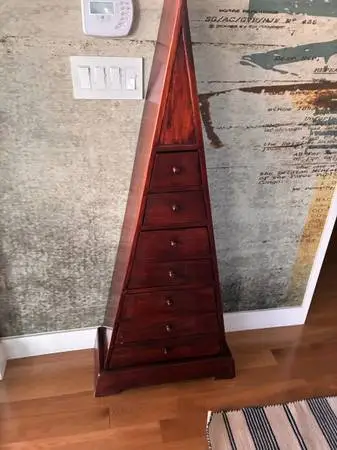 Antique triangular mahogany wood chest