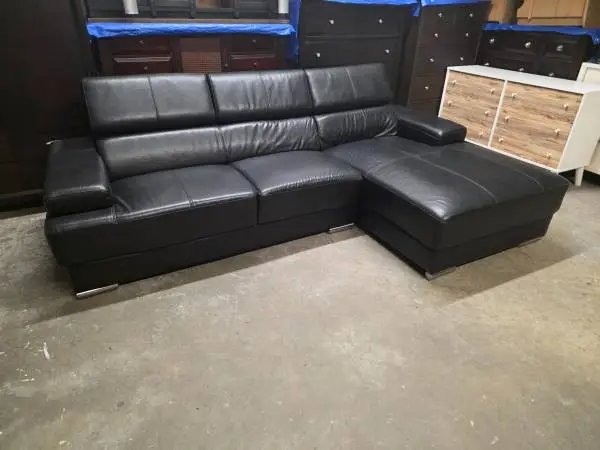 Modern Black Leather 2 Piece L Shaped Sectional Couch