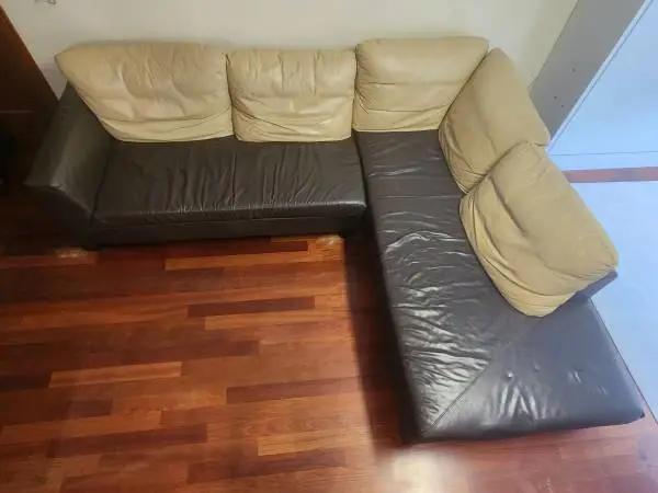 Italian Leather L-Shaped Sectional Sleeper Sofa — Two-Tone Espresso/C