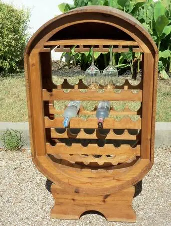 **VINTAGE PINE~BARREL-STYLE~WINE BOTTLE & GLASSES CABINET~***