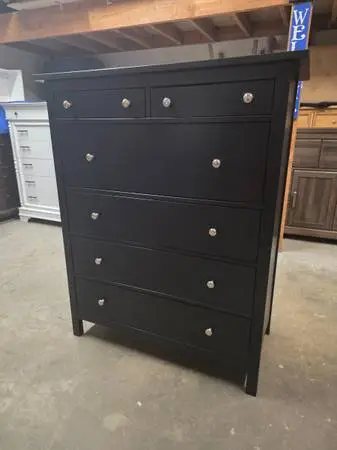 Modern Large Black 6 Drawer Tallboy Dresser