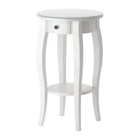 Like New! Round White Accent Table with Glass, Drawer, Shelf