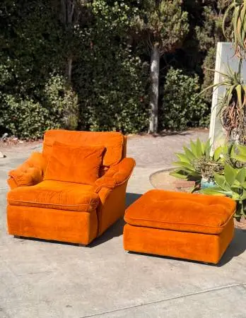 Mid Century 2-Piece Rust Orange Lounge Chair & Ottoman – Made in USA