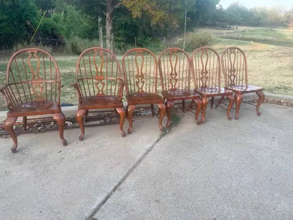 6 LEXINGTON WINDSOR BACK WOOD DINING CHAIRS